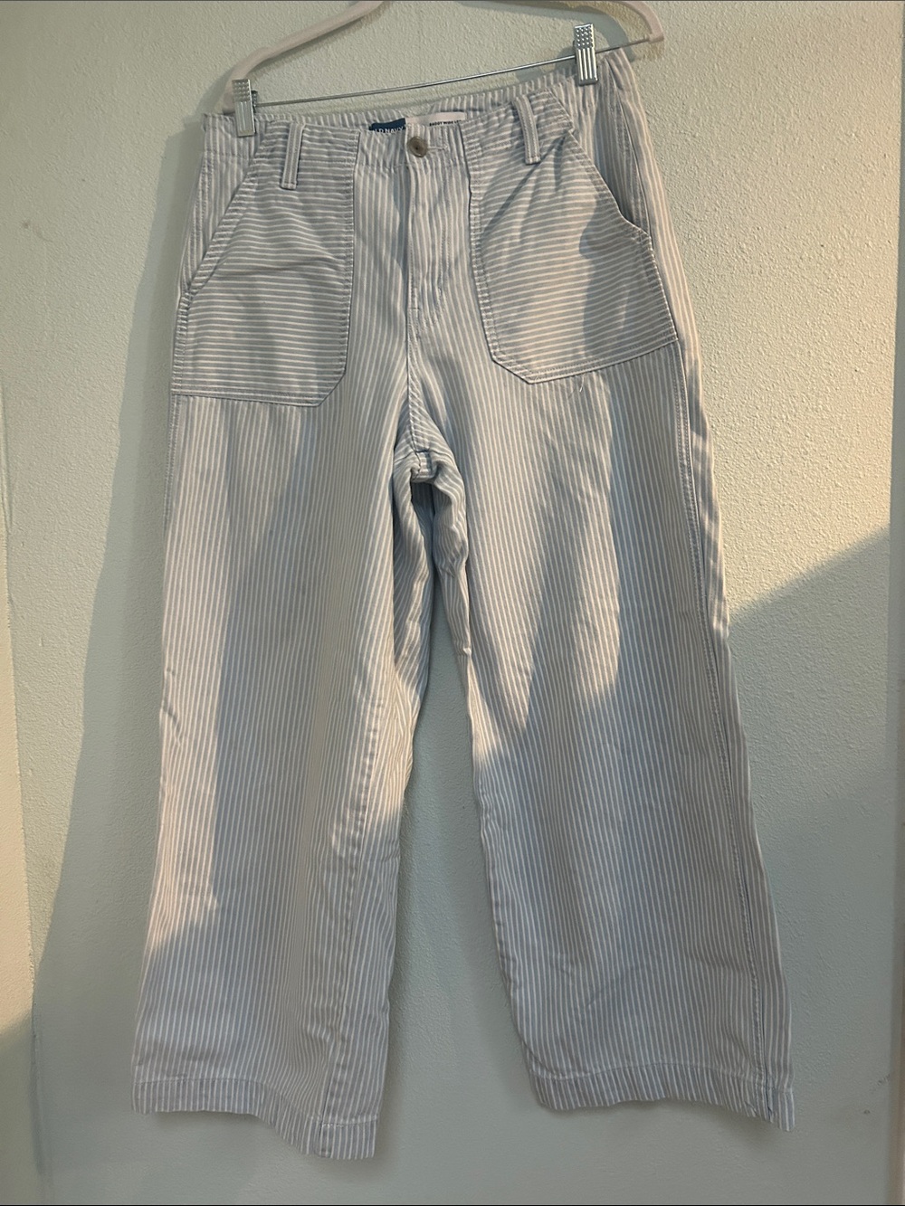 Old Navy Light Blue & White Striped Wide-Leg Jeans